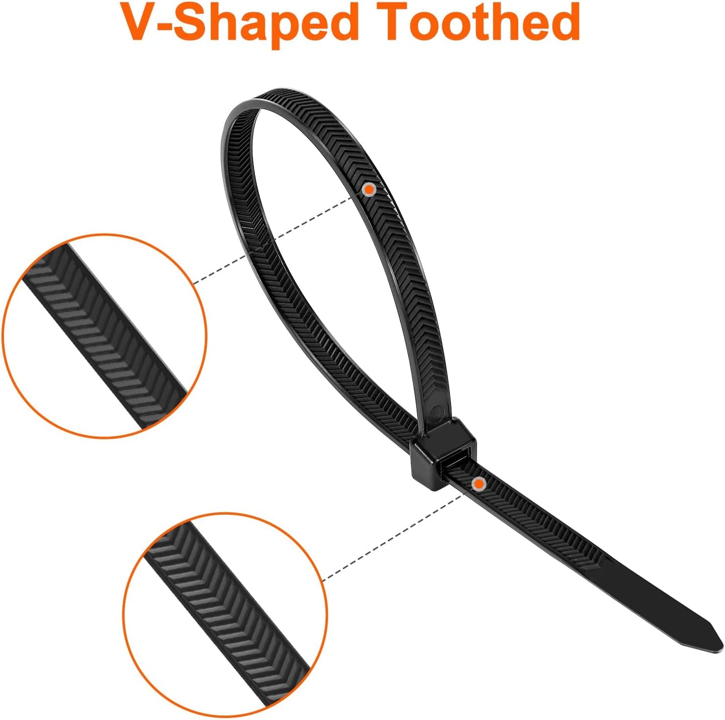 Zip Ties Heavy Duty 12 inch，V-Shaped Toothed Double Sided With 200 LBS Tensile Strength Cable Ties ，Extra Large Wire Ties Adjustable Nylon Tie Wraps for Indoor Outdoor Patented Design（400 Pack Black）