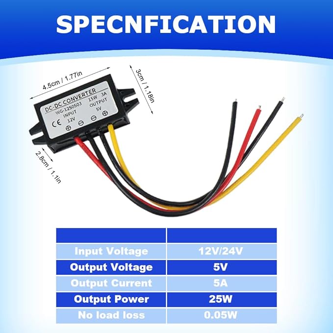 2Pcs 12/24V to 5V 5A 25W DC-DC Step Down Converter, Power Supply Adapter - Image 5