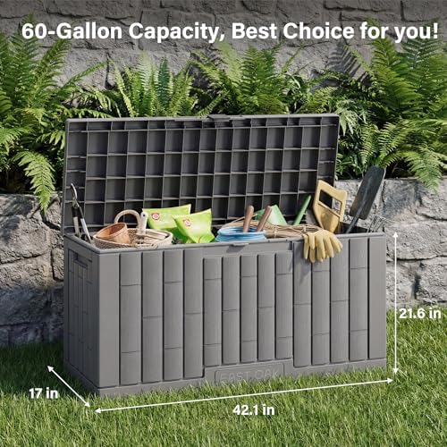 east oak outdoor storage box, 60 gallon deck on a desk or shelf