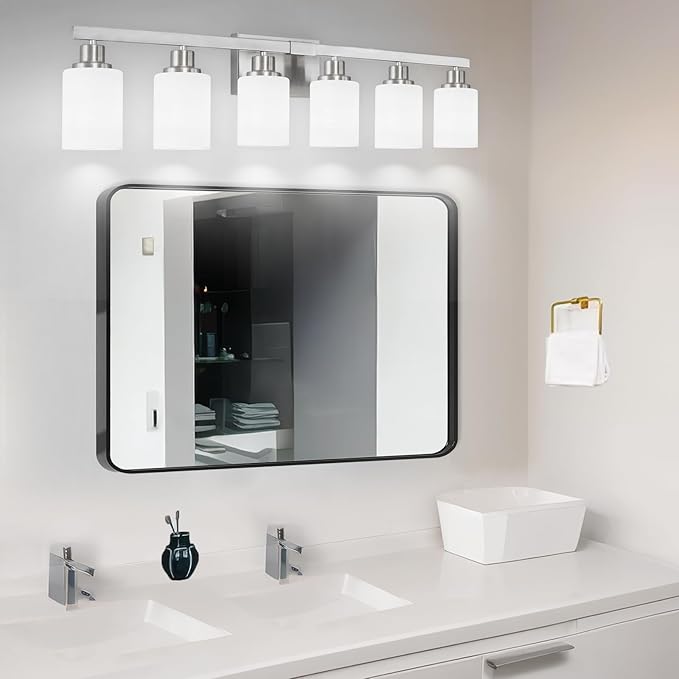 DIKAIDA 38" Bathroom Vanity Light, 6-Light Nickel Vanity Lights - Image 7