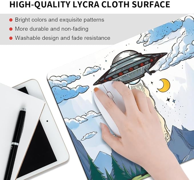 Design - UFO Square Mouse pad, Waterproof, Anti Slip Rubber Base, Computer - Image 3