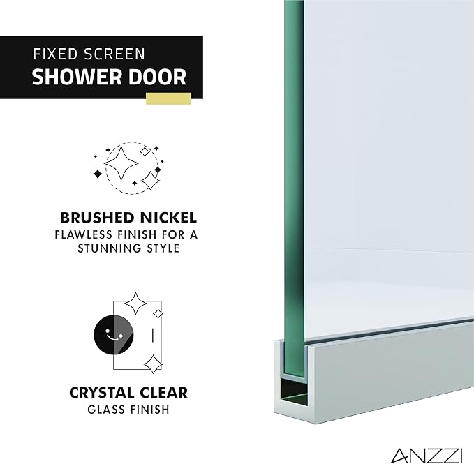 ANZZI 74 X 34 Inch Frameless Fixed Glass Shower Screen Shower Door in Brushed - Image 4