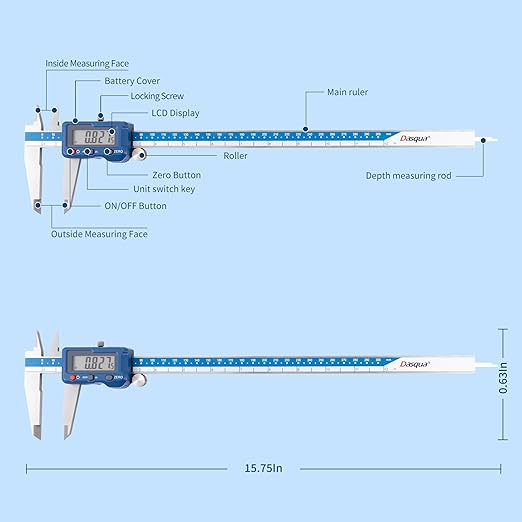 Dasqua 12”/300mm Digital Caliper, Stainless Steel Precision Measuring Tool - Image 5