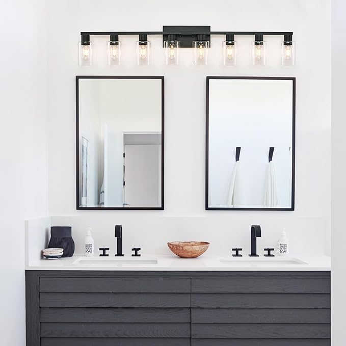 8 Light Bathroom Vanity Light, Matte Black Bathroom Vanity Lights Over Mirror - Image 2