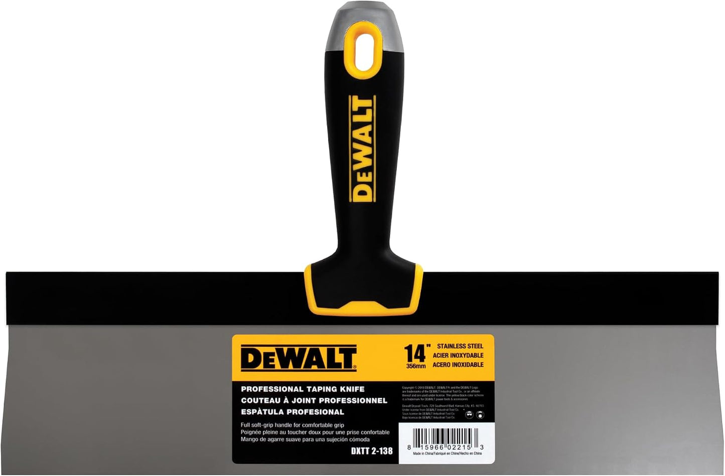 DEWALT 14" Taping Knife | Stainless Steel w/Soft Grip Handle | DXTT-2-138