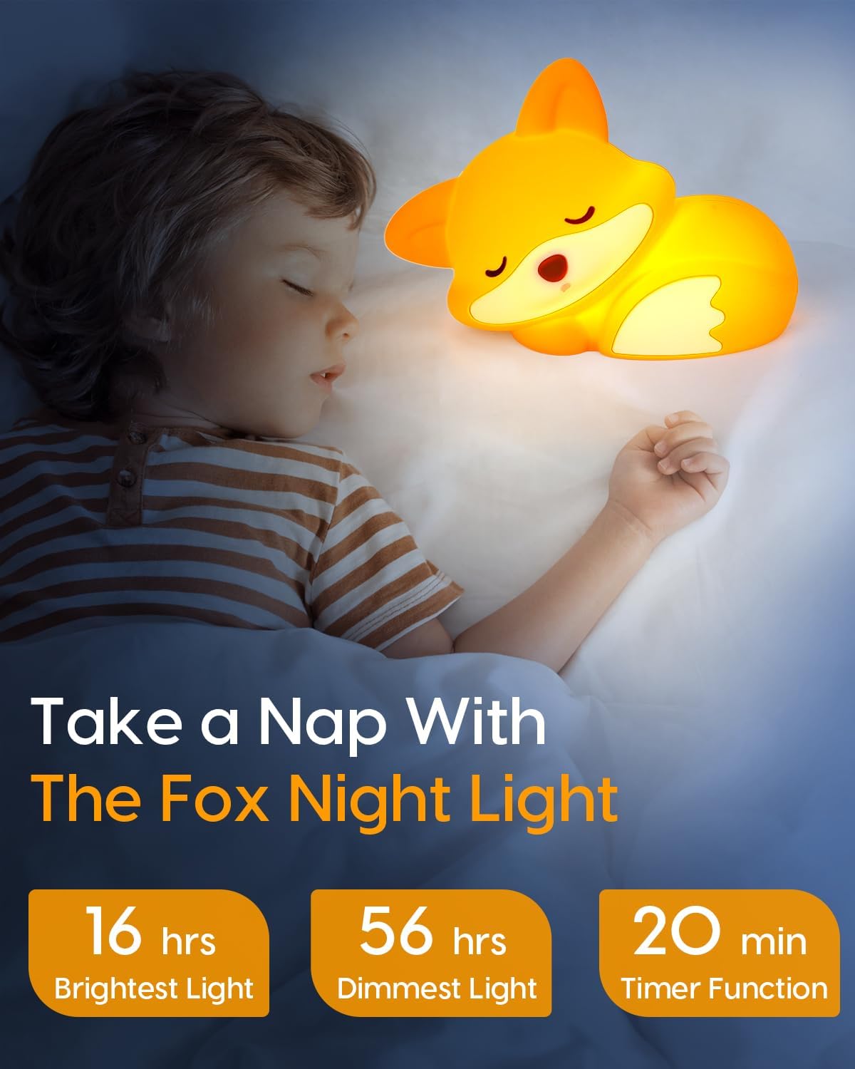 Amaredom Fox Night Light, Cute Fox Lamp, Silicone Dimmable Nursery Nightlight, Rechargeable LED Bedside Lamp with 20 Minutes Timer & Tap Control for Bedrooms, Living Room