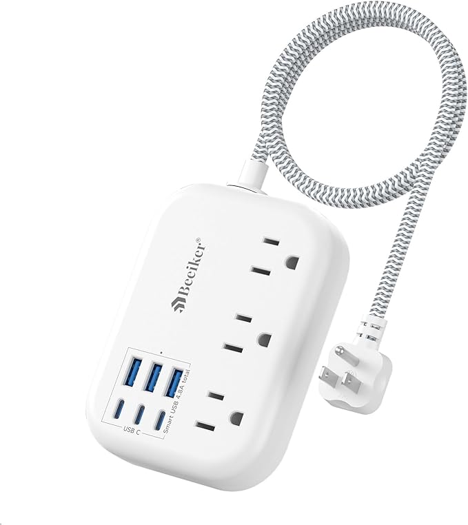 Beeiker Short Extension Cord 2 Foot- 6 USB Travel Power Strip by Beeiker-BetterHelperforYou