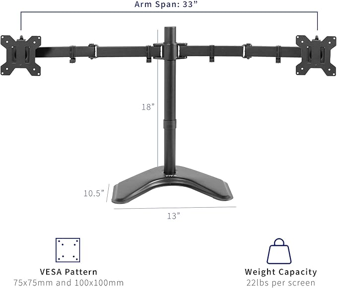 VIVO Dual LED LCD Monitor Mount, Free-Standing Desk Stand - Image 4