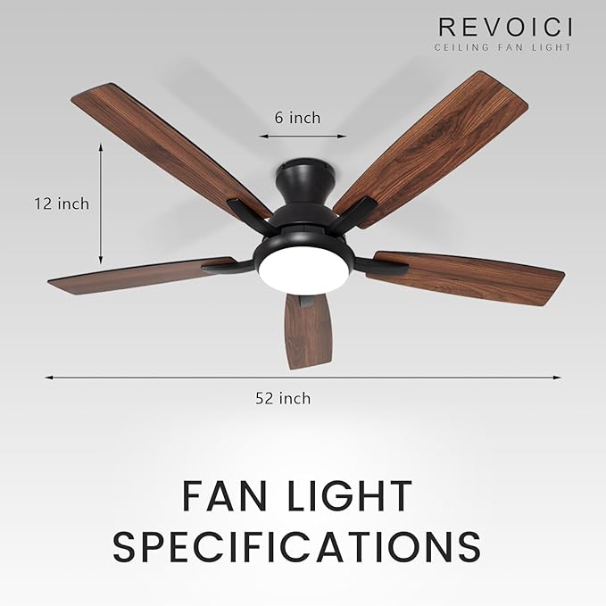 revoici Ceiling Fans with Lights, 52 Inch Black and Brown Wood Ceiling Fan - Image 6