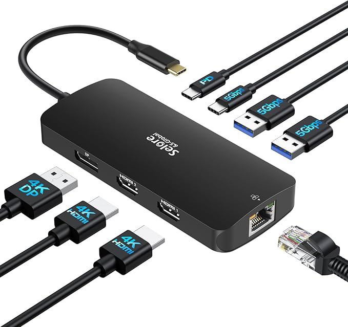USB C Docking Station Dual Monitor, Selore Docking Station 3 Monitors Triple 4K by SeloreS-Global