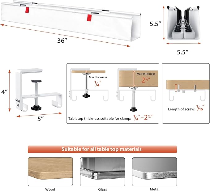 Univivi No Drill Under Desk Cable Management Tray, Clamp/Screw Mount Desk Cable - Image 4