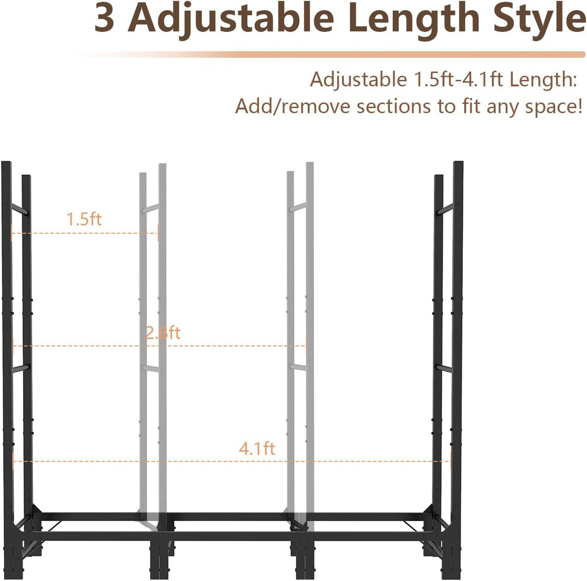 c-hopetree 4ft outdoor indoor firewood rack, adjustable metal, package contents