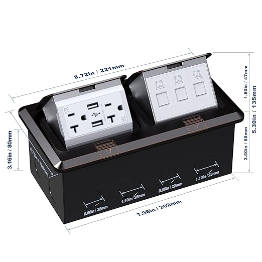 KYHSHJ Dual Pop-Up Floor Electrical Outlet Box Kit，20 Amp Stainless Steel USB - Image 4