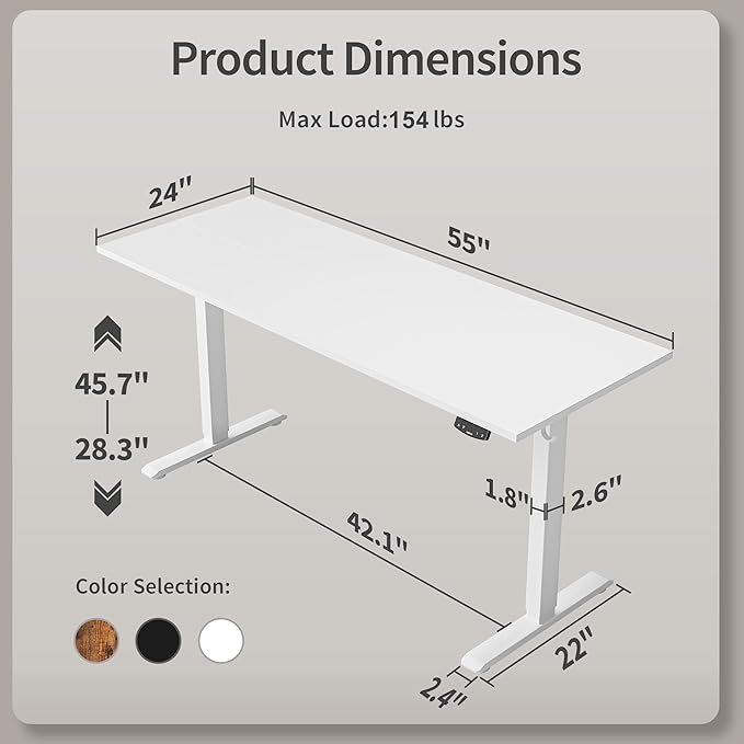 Agilestic Electric Standing Desk, 55 x 24 Inches Height Adjustable Desk - Image 3