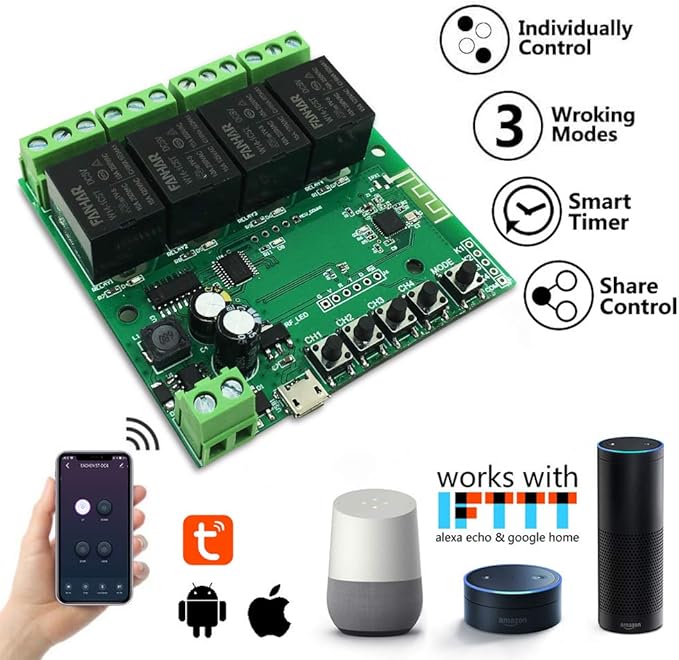 Newgoal 4-Channel WiFi Smart Switch Relay Module, TUYA/Smart Life App - Image 9