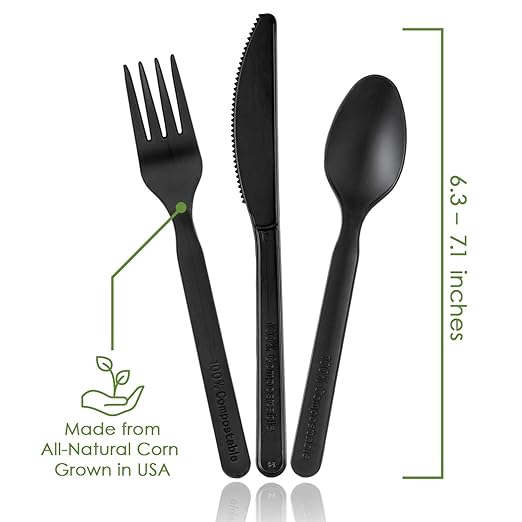 Ecovita 100% Compostable Forks Spoons Knives Cutlery Combo Set - Image 3