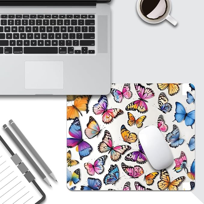 Rainbow Butterfl Square Mouse pad, Waterproof, Anti Slip Rubber Base, Computer - Image 5