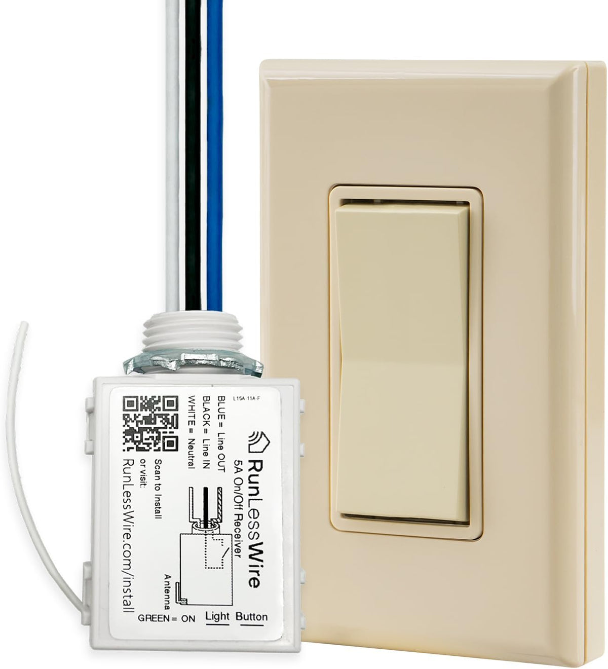 RunLessWire Single Pole Battery-Free DIY Wireless Light Switch Kit 150ft RF