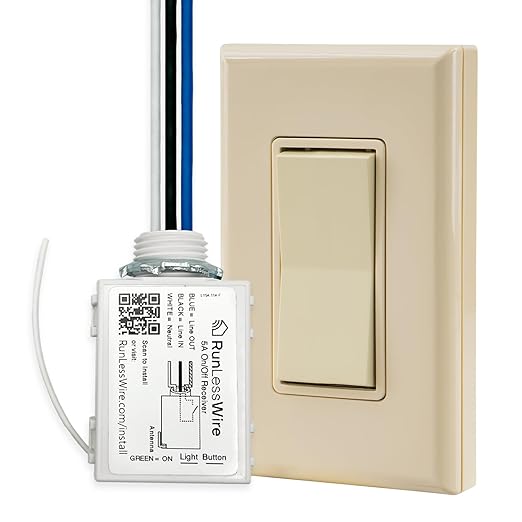 RunLessWire Single Pole Battery-Free DIY Wireless Light Switch Kit 150ft RF by RunLessWire