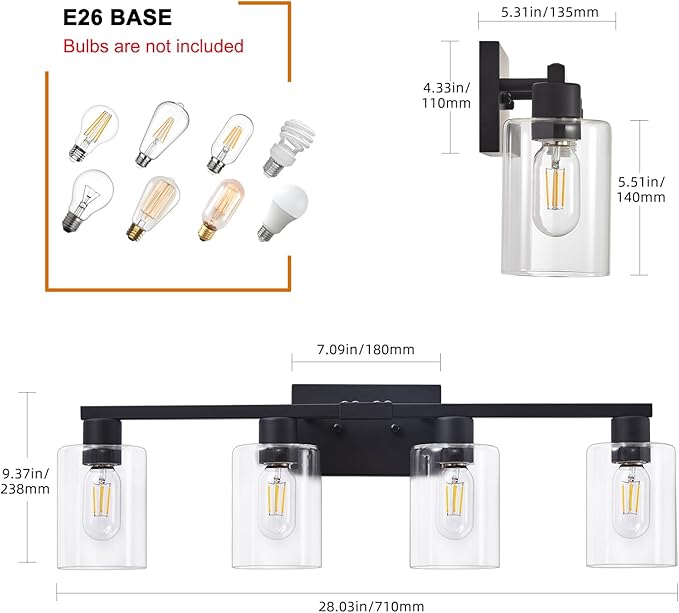SOPEAS 4 Light Bathroom Vanity Light Fixtures, Bathroom Lighting Fixtures Over - Image 4