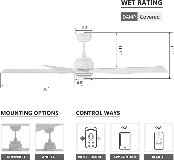 SMAAIR Smart Ceiling Fan with Light, 60inch Indoor and Outdoor ceiling fan with - Image 6