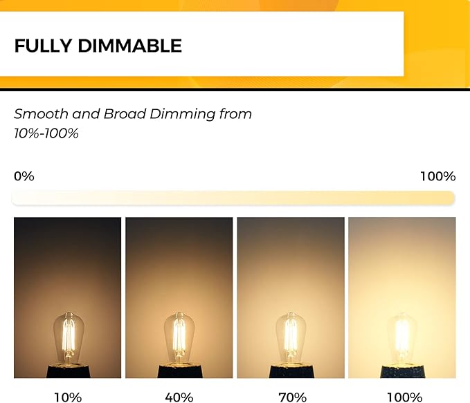 Hizashi Vintage LED Edison Bulb Dimmable, 6W Equivalent 60W, E26 Base Light - Image 3