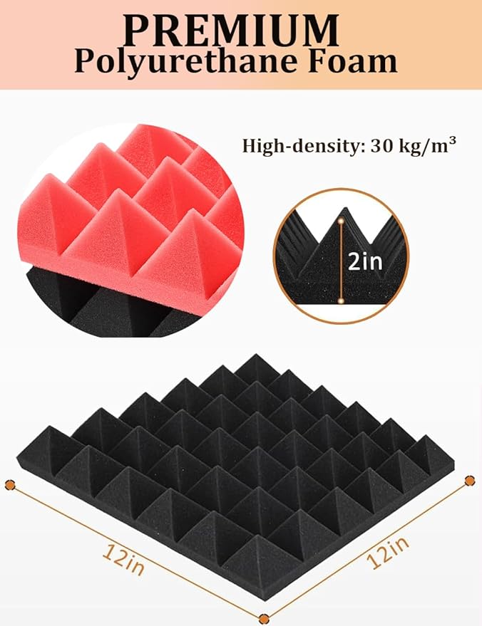 Acoustic Foams Panels 24 Pack 2" x 12"x 12" Sound Proof Foam Panels - Image 2