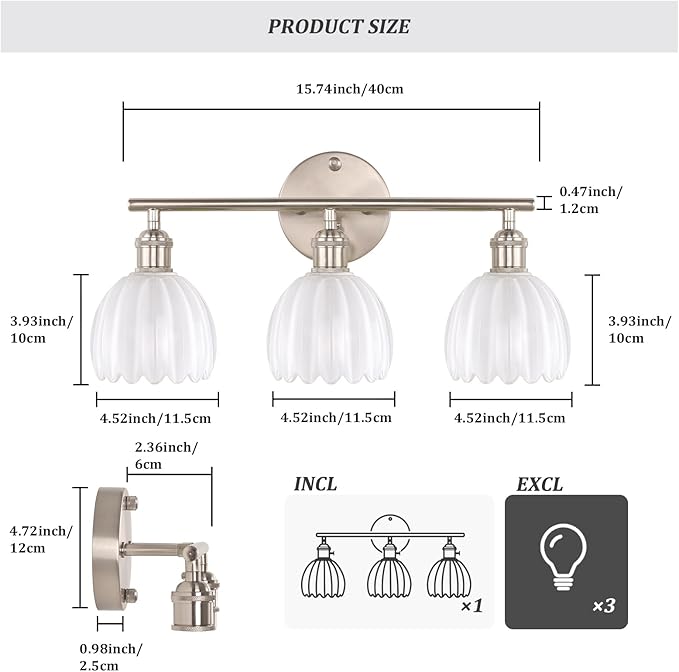 Shenmoyl Bathroom Light Fixtures, 3-Light Vanity Wall Light Over Mirror - Image 5