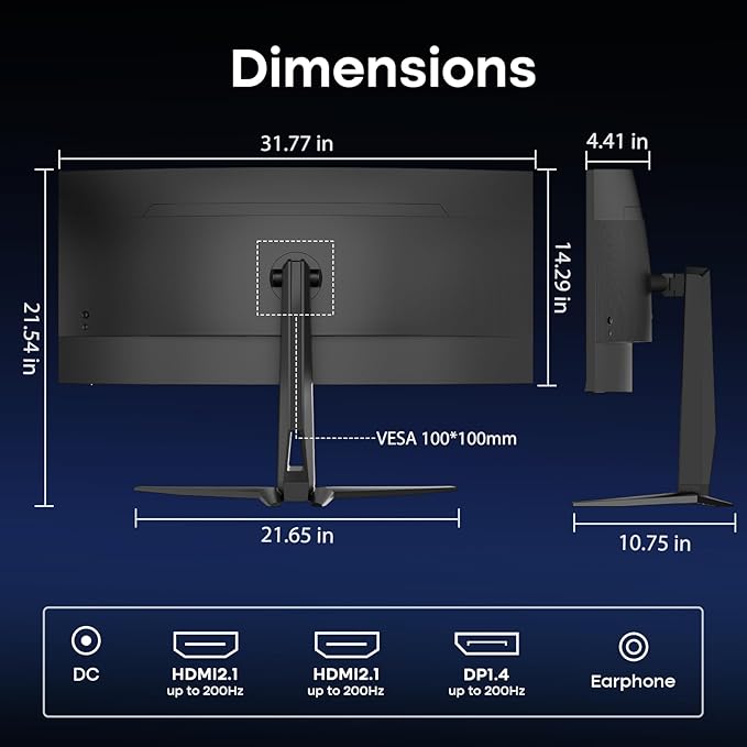 Amzfast 34 Inch 200Hz UltraWide Curved WQHD 3440x1440 Gaming Monitor, 1ms - Image 10