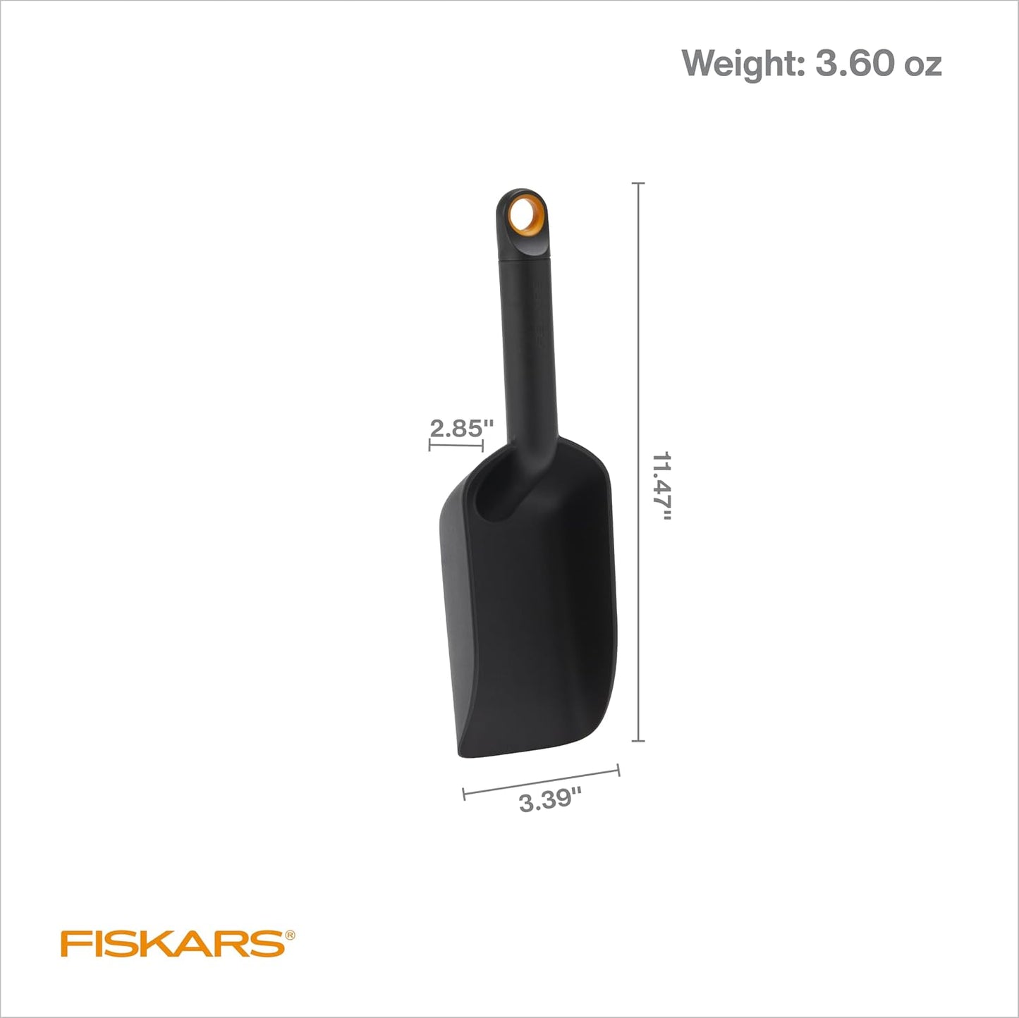 Fiskars Soil Scoop for Potting & Transplanting, 1.5 Cup Capacity, Black | Indoor Potting for Medium Planters, Durable Lightweight Resin Garden Scooper with Flat Bottom & Deep Sides to Prevent Spills