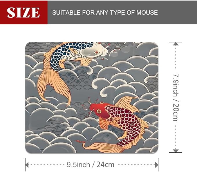 Koi Fish Japanese Tattoo Square Mouse pad, Waterproof, Anti Slip Rubber Base - Image 2