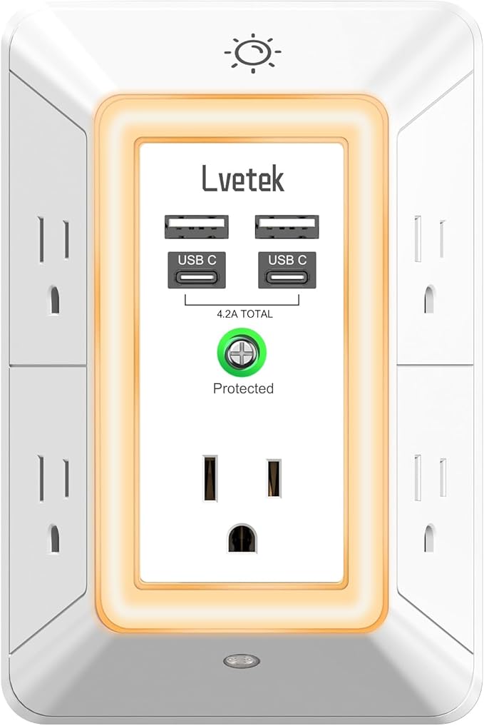 Multi Plug Outlet Surge Protector by Lvetek