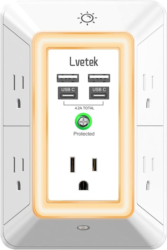 Multi Plug Outlet Surge Protector by Lvetek