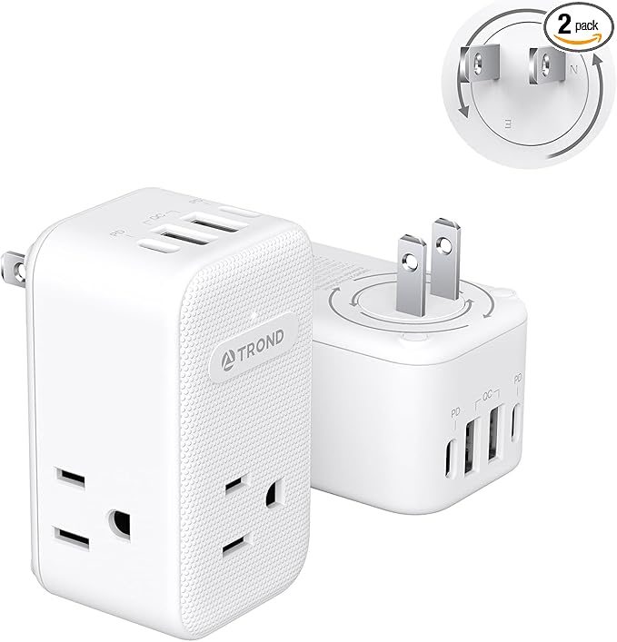TROND 2 to 3 Prong Outlet Adapter 2 Pack, 3 AC Power Splitter by TRONDOfficial