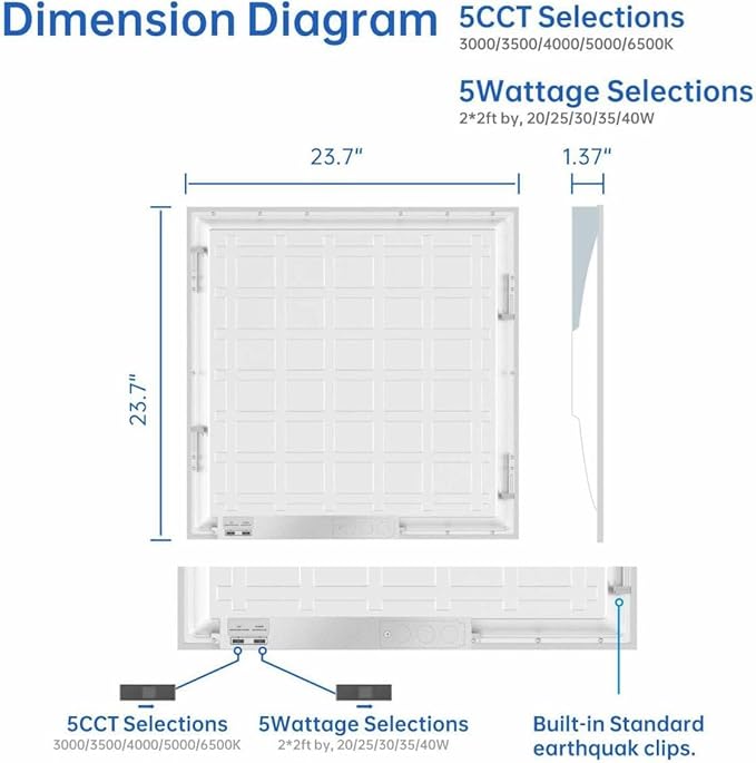 2x2 LED Light Flat Panel, 20/25/30/35/40W, 5 Color Temps 3K/3.5K/4K/5K/6.5K - Image 4