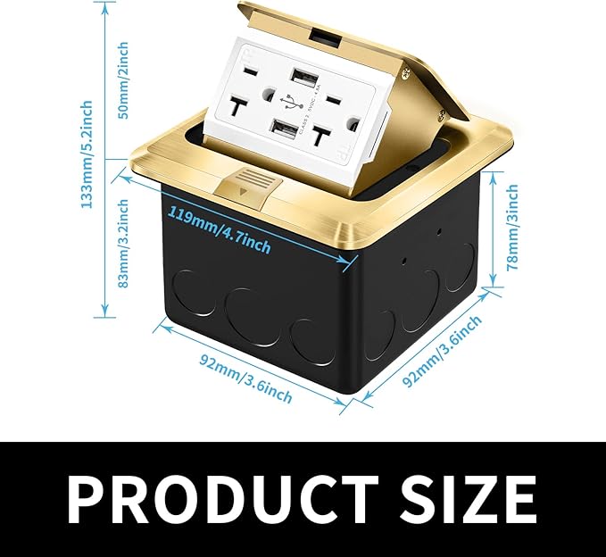 Vagueior Recessed Floor Electrical Outlet Kit, Waterproof Electrical Outlet - Image 2