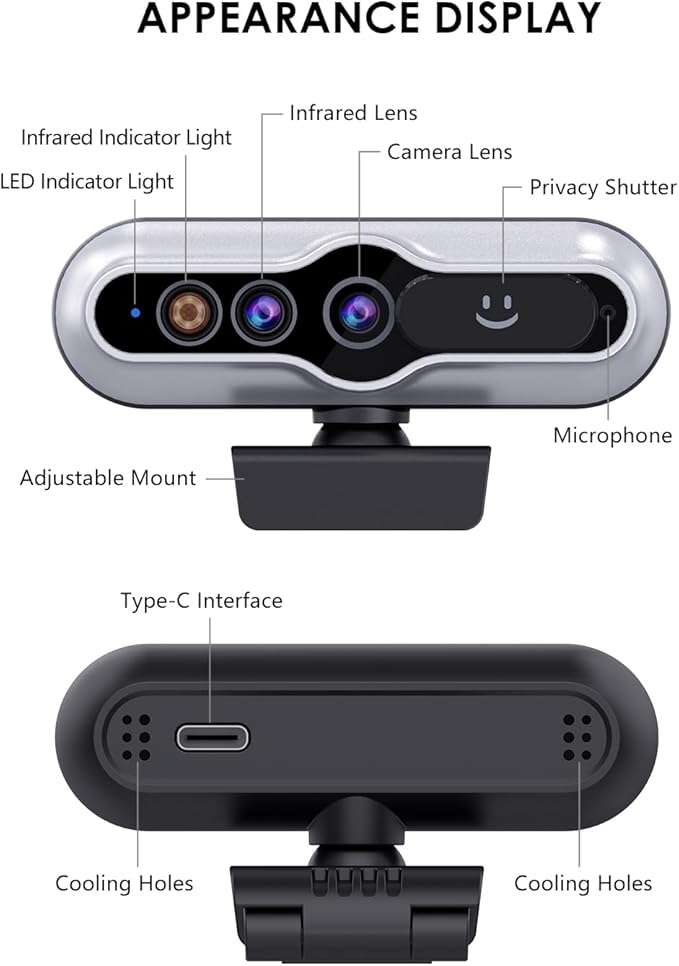2K HD Webcam with Infrared Windows Hello Facial Recognition, Computer Camera - Image 2