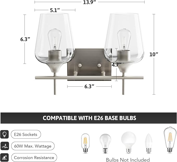 VONLUCE Bathroom Vanity Light, 2 Light Bathroom Light Fixture Over Mirror - Image 5