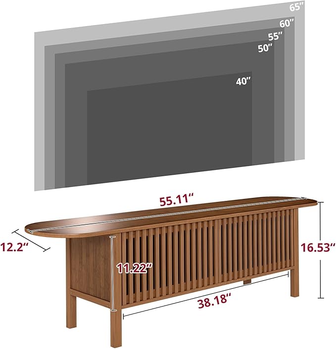 HollyHOME Bamboo TV Stand with Storage - Image 2