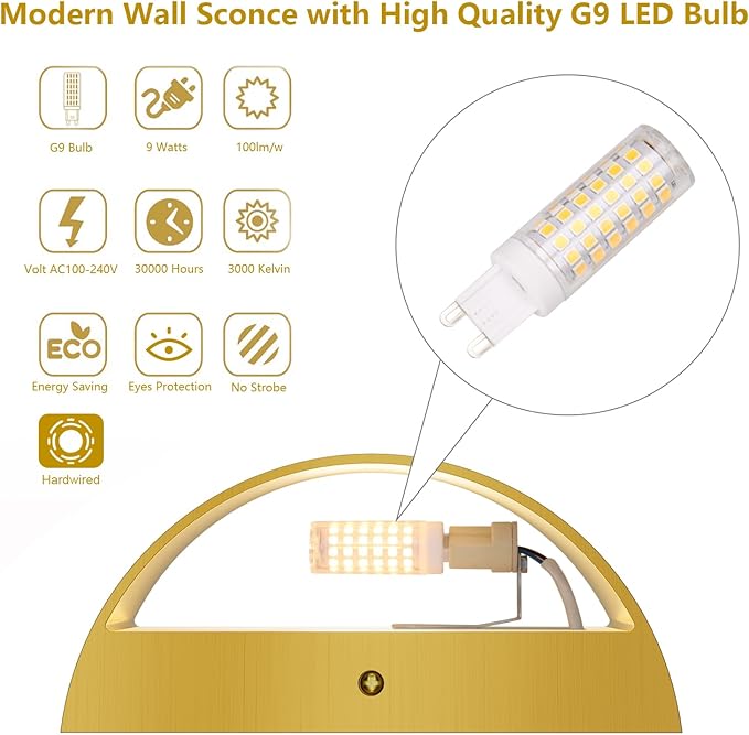 Aipsun Brushed Brass Wall Sconce Indoor Wall Lights Hardwired 1 Pack Up and - Image 2