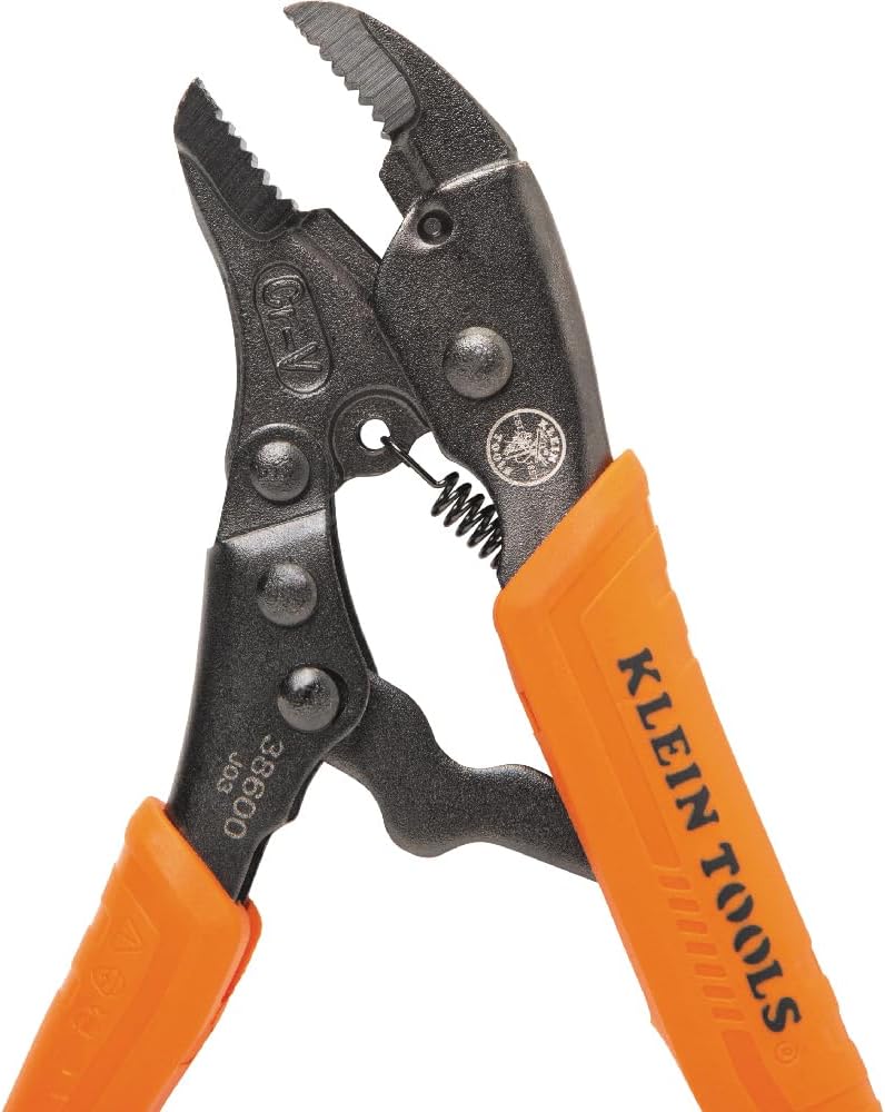 Klein Tools 38600 Curved Jaw Locking Pliers with Quick Release Handles, Intuitive Thumb Knob, High Torque, Mole Grips for Clamping and Gripping, 5-Inch