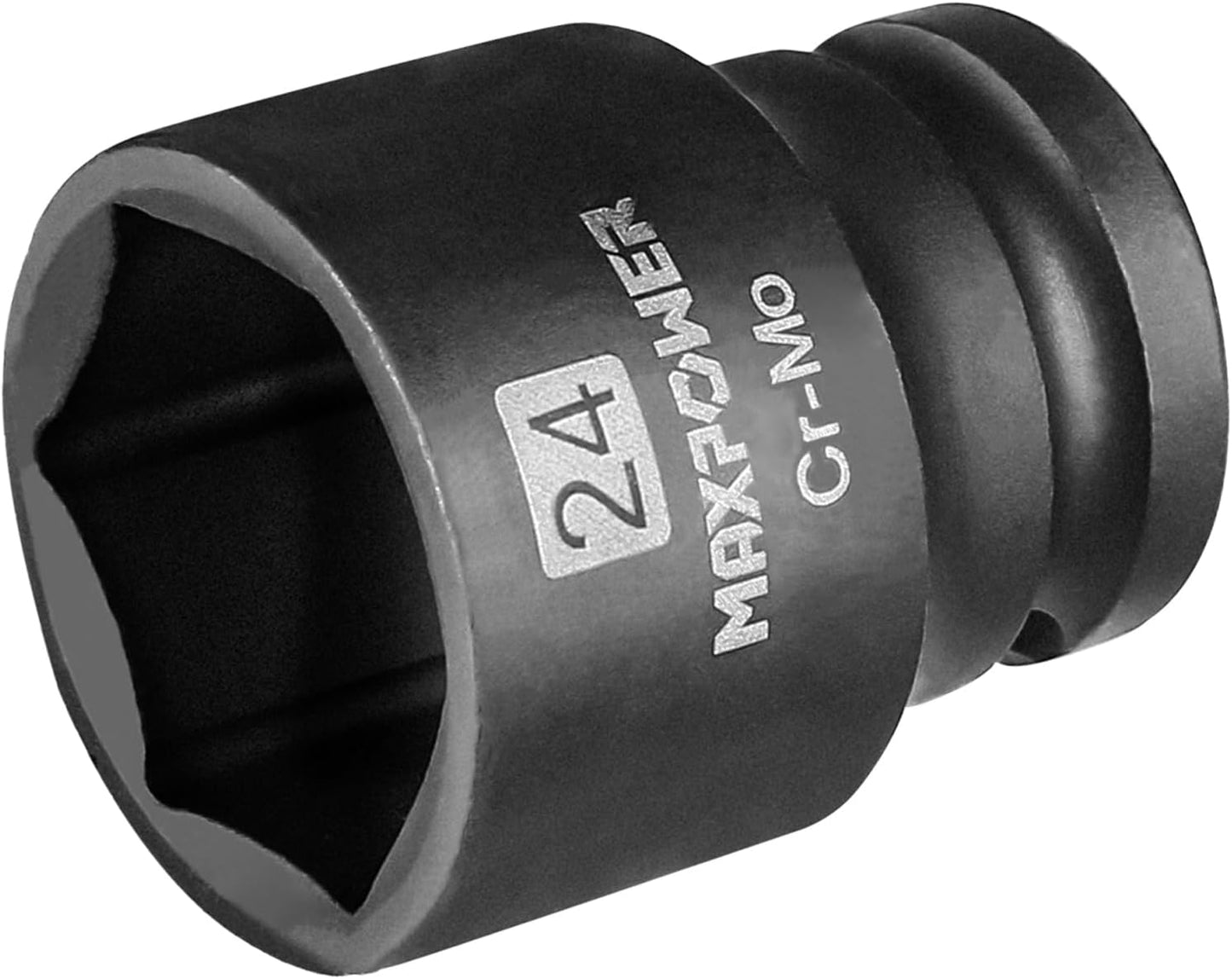 MAXPOWER 1/2" Drive 24mm Standard Impact Socket, Heat-Treated Chrome Molybdenum Steel, 6-Point Design, Metric