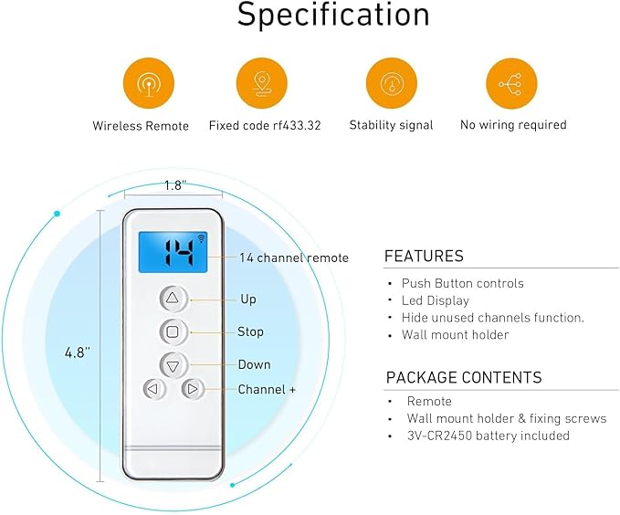 14 Channel Controller for Roller Shades Remote Control for Motorized Windows - Image 4