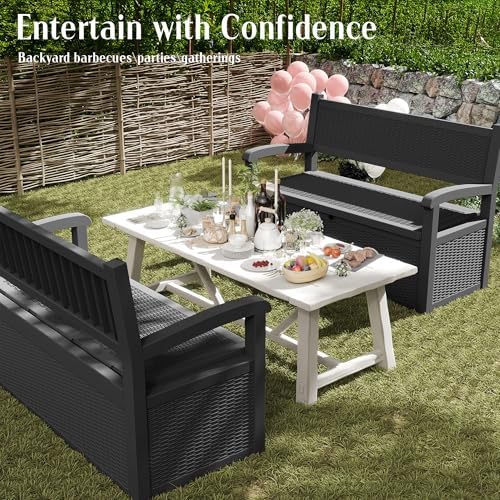 rojik 80 gallon storage bench deck box outdoor on a desk or shelf