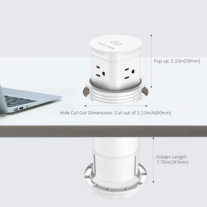 Jgstkcity Pop Up Outlet with 15W Wireless Charger, 4 Outlets 15A, Splash - Image 6