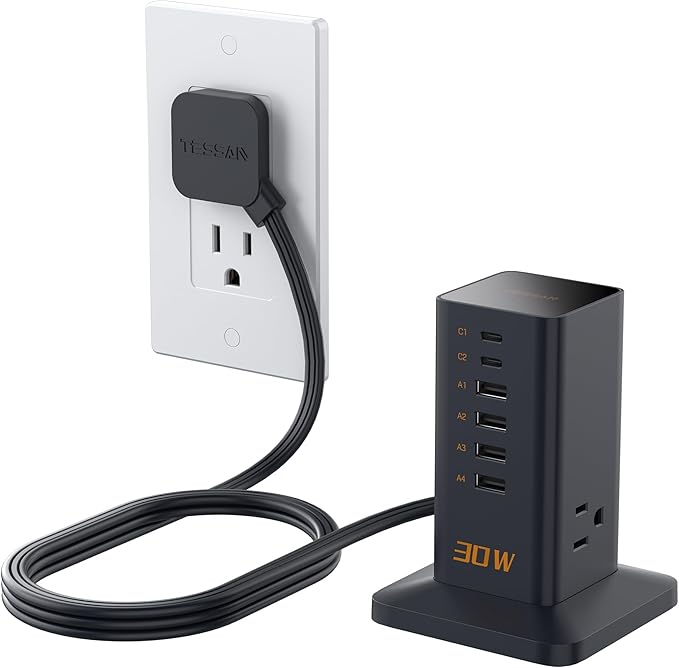 Charging Station 30W, TESSAN 9-in-1 Charger Blocks by TESSAN