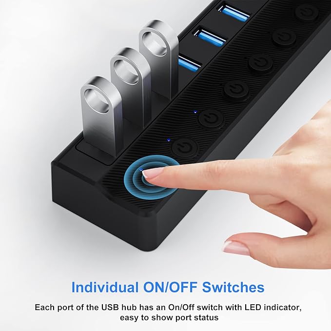 ONFINIO Powered USB Hub 3.0, 10-Port USB Splitter Hub - Image 4