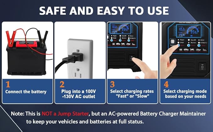 PCHH 12V 24V Car Battery Charger Heavy Duty, 0-15A Automatic Battery Maintainer - Image 7