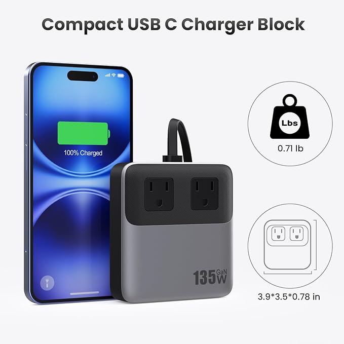 135W Charging Station USB C Power Strip, 6-in-1 GaN USB C Charger Block - Image 7