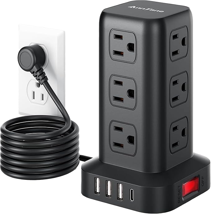AnnTane Surge Protector Power Strip 6.5 FT Cord, Power Strip Tower by anntane